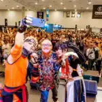 Cosplayers taking a selfie at a Cape Town comic convention event.