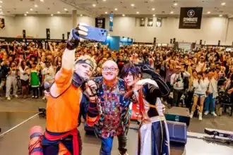 Cosplayers taking a selfie at a Cape Town comic convention event.