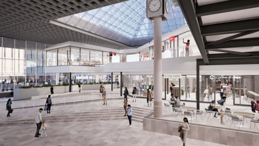 Modern airport terminal with travelers and retail shops in Cape Town.